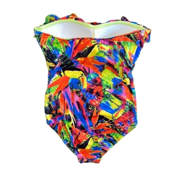 SEAFOLLY Australia Colorful Tropical Toucan Strapless Ruffle One Piece Swim Suit - Picture 4 of 9